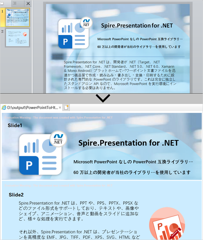 C#/VB.NET：PowerPoint を HTML に変換する方法