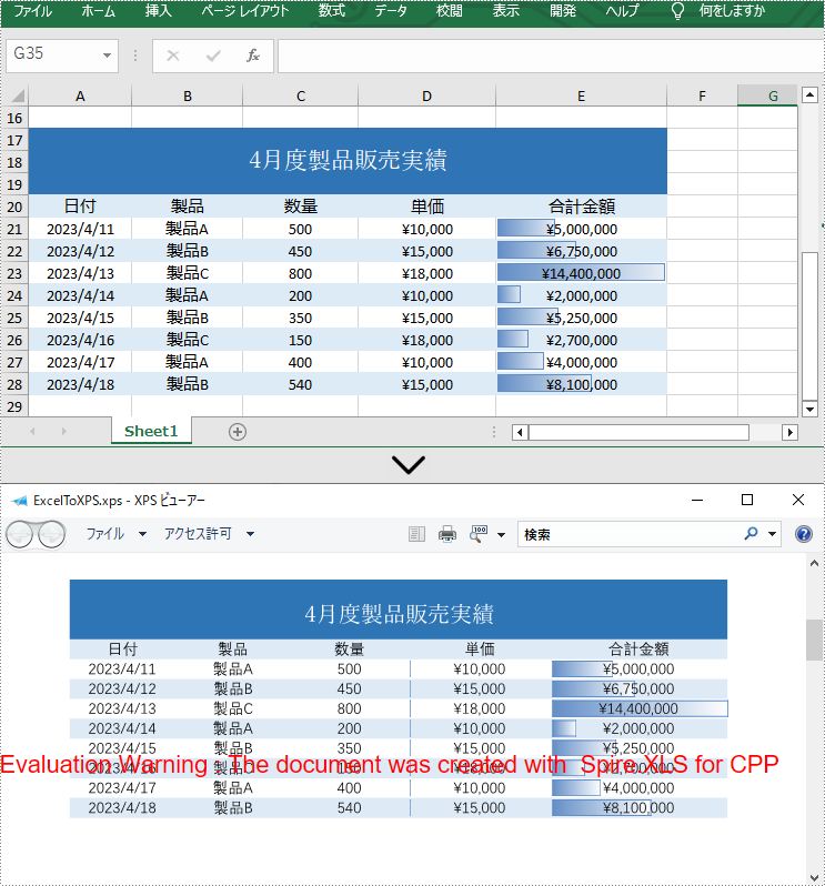 C++：Excel を XPS に変換する方法
