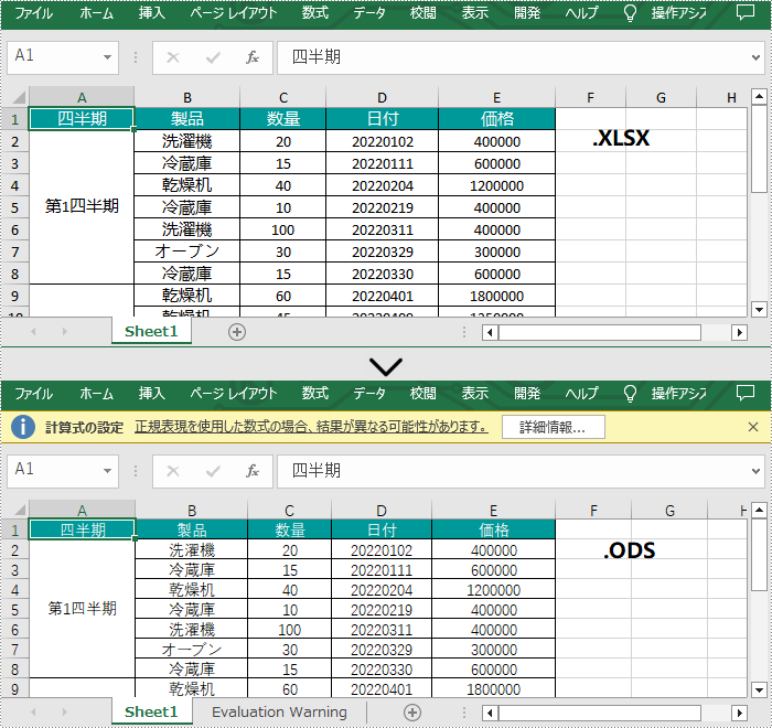 Java：Excel から ODS へ変換方法