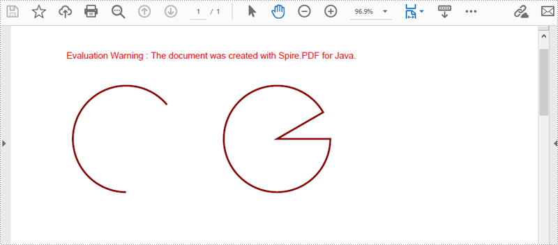 JavaでPDFに円弧と扇形を描画した結果