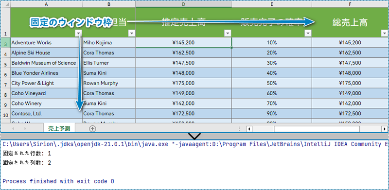 Java：Excel でウィンドウ枠固定を解除・取得する方法