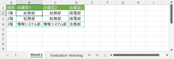 Pythonで結合セル範囲を解除したExcelの例