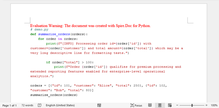 HTML を使用して構文ハイライト付きコードを Word に変換