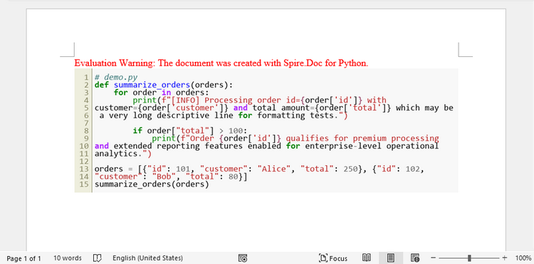 構文ハイライト付きコードを画像として Word に挿入