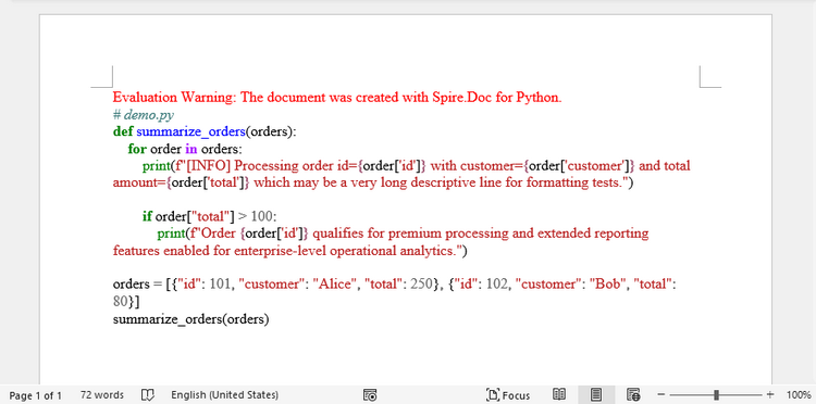 RTF を使用して構文ハイライト付きコードを Word に変換