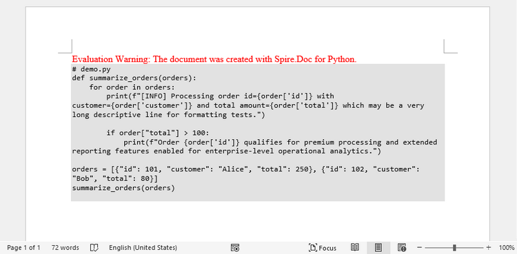 Markdown でラップされたコードを Word に変換