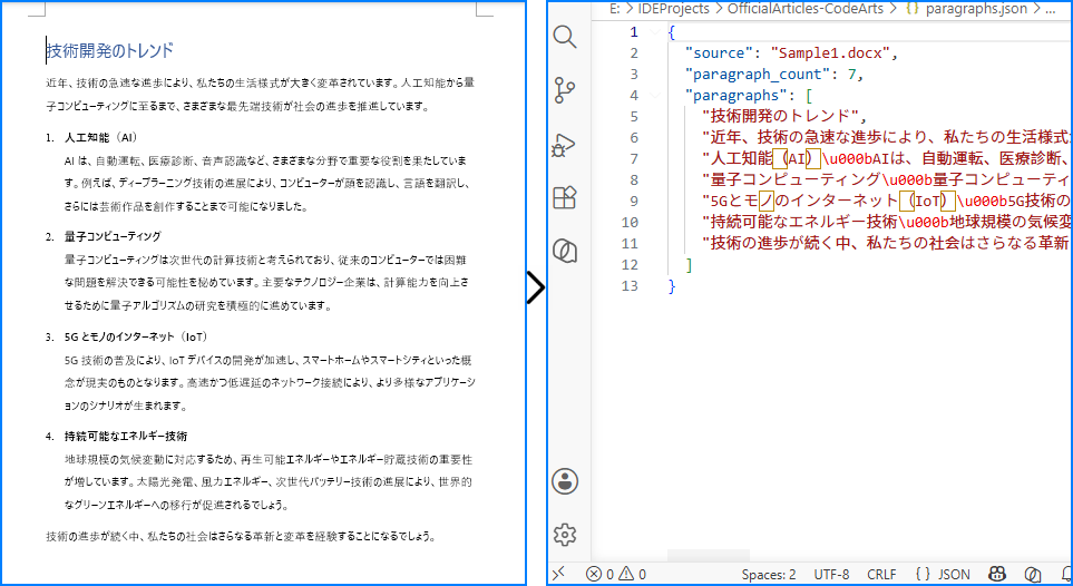 Word から JSON への変換結果 - 段落抽出