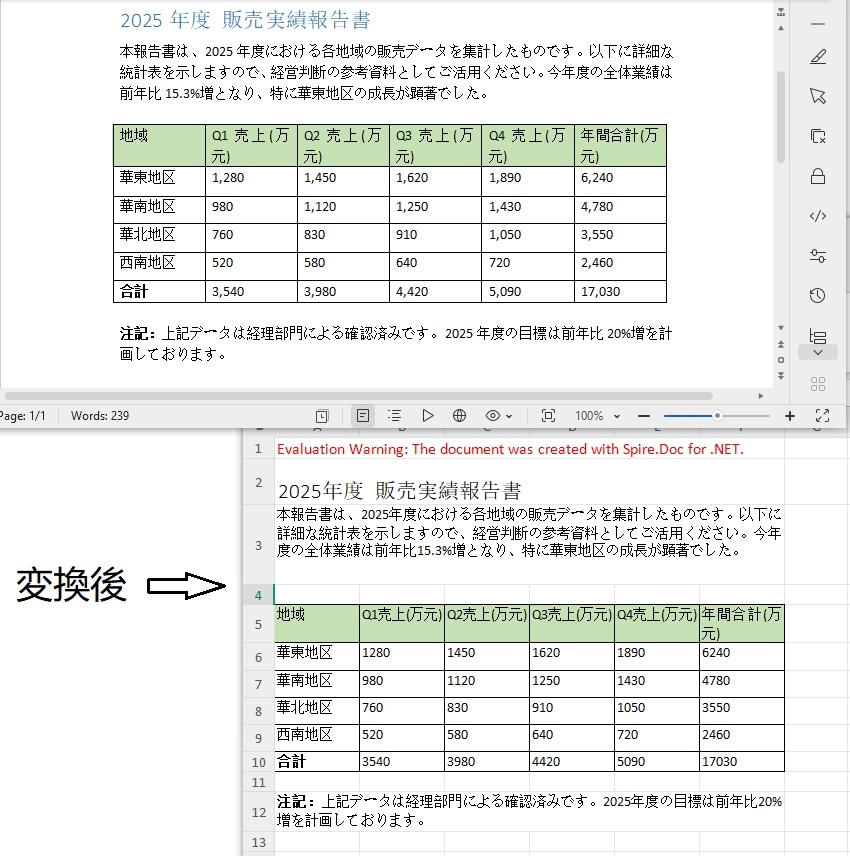 C# で Word を Excel に変換
