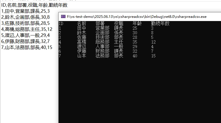C#：CSV を読み込む