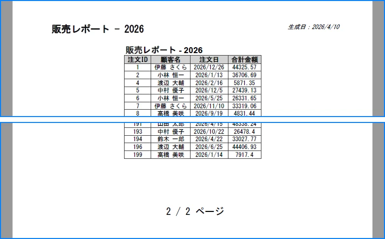 C# でデータベースクエリ結果を PDF に変換