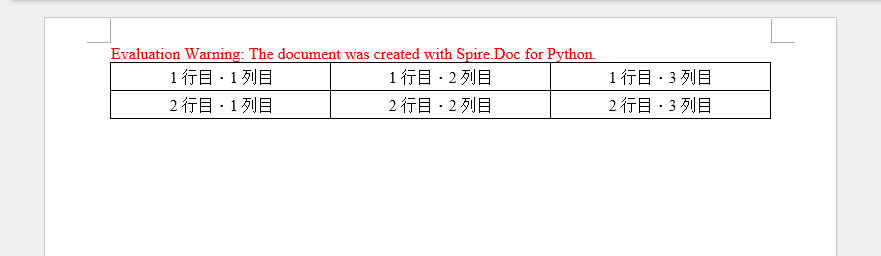Python で Word にシンプルな表を作成する