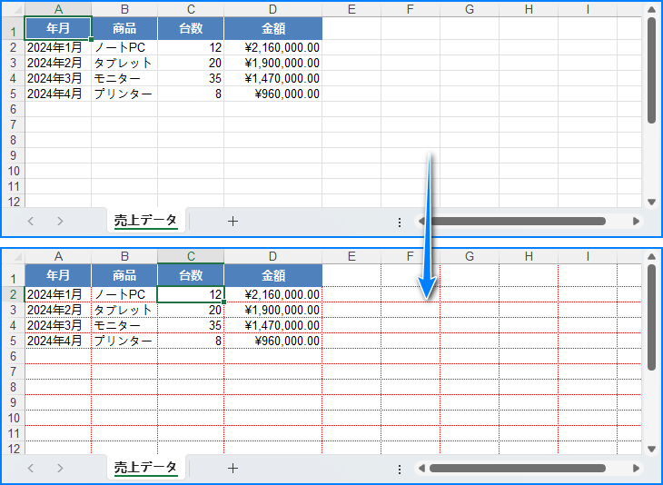 Python で Excel の目盛線の色を変更した結果